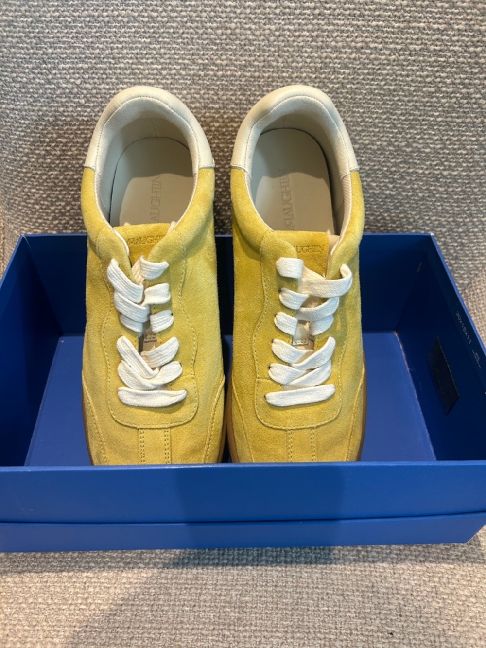 New J. McLaughlin Mustard Yellow Suede Lace-Up Zibby shoes  in box